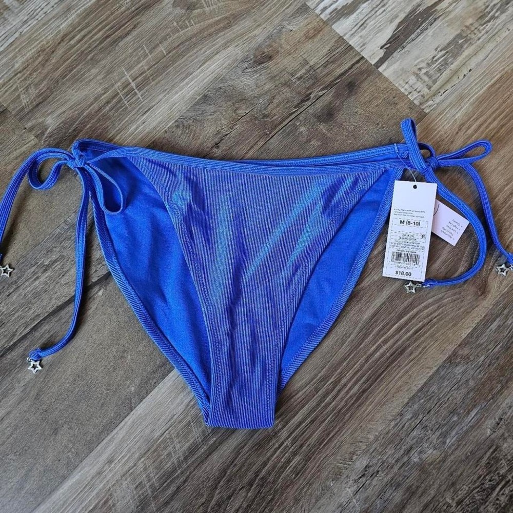 Wild Fable Blue Shimmer Star Charm Side Tie Bikini Bottom Medium NEW